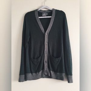 green & grey button up men’s small unisex cardigan